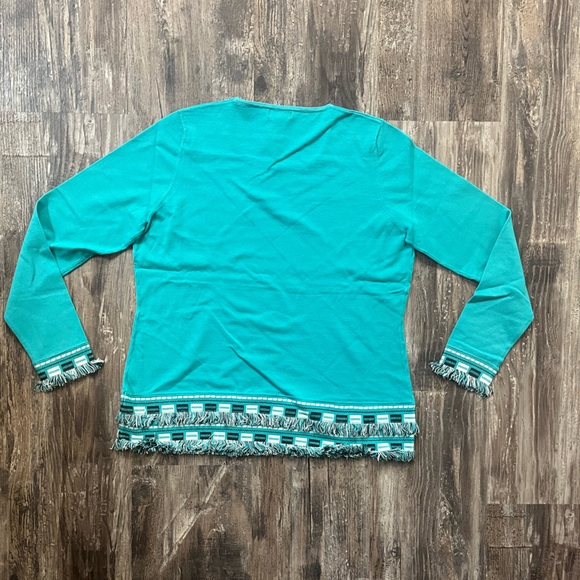 J’Envie Long Sleeve Blouse Top Blue Teal Fringe Detail Western Women’s Size L - Picture 11 of 11